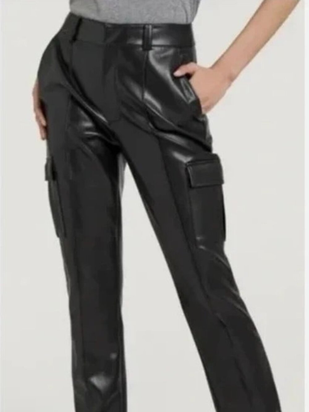 Cinq a Sept 5 a 7 Norah Vegan Faux Leather Cargo Split Hem Black Pants - Size 4